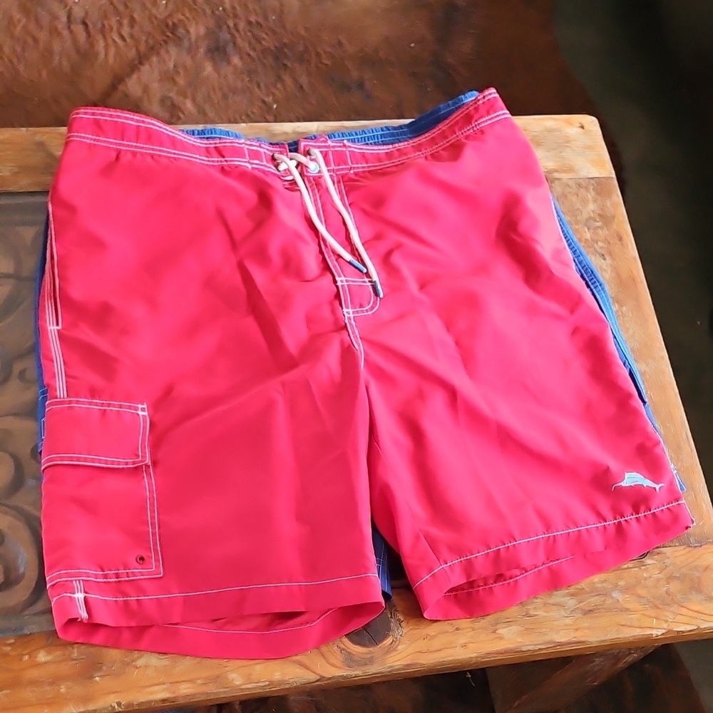 Tommy Bahama Red Mesh Lined Swim Trunks Size XL Pockets